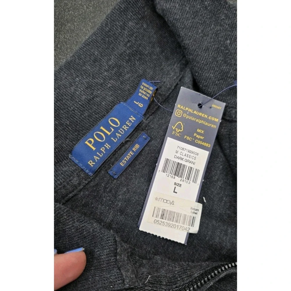 New Polo Ralph Lauren Mens Sweater Pullover Gray Pony Estate-Rib Quarter-Zip Lrg